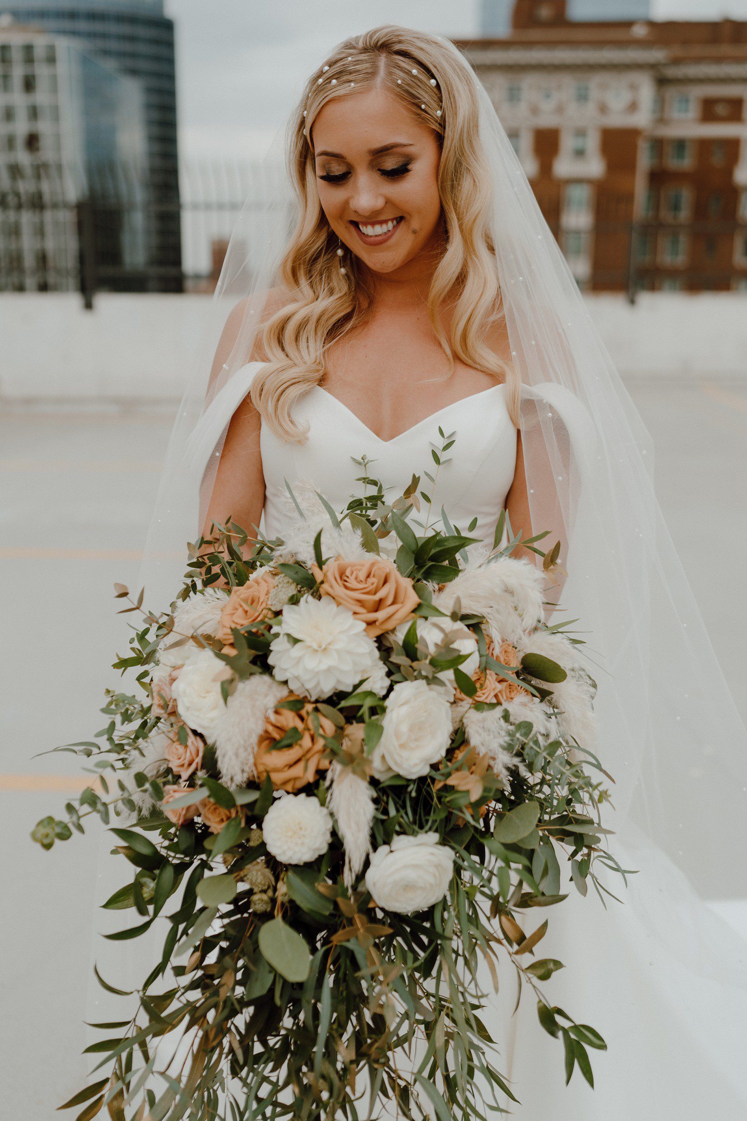 Rooftop bridal portraits in downtown Grand Rapids.