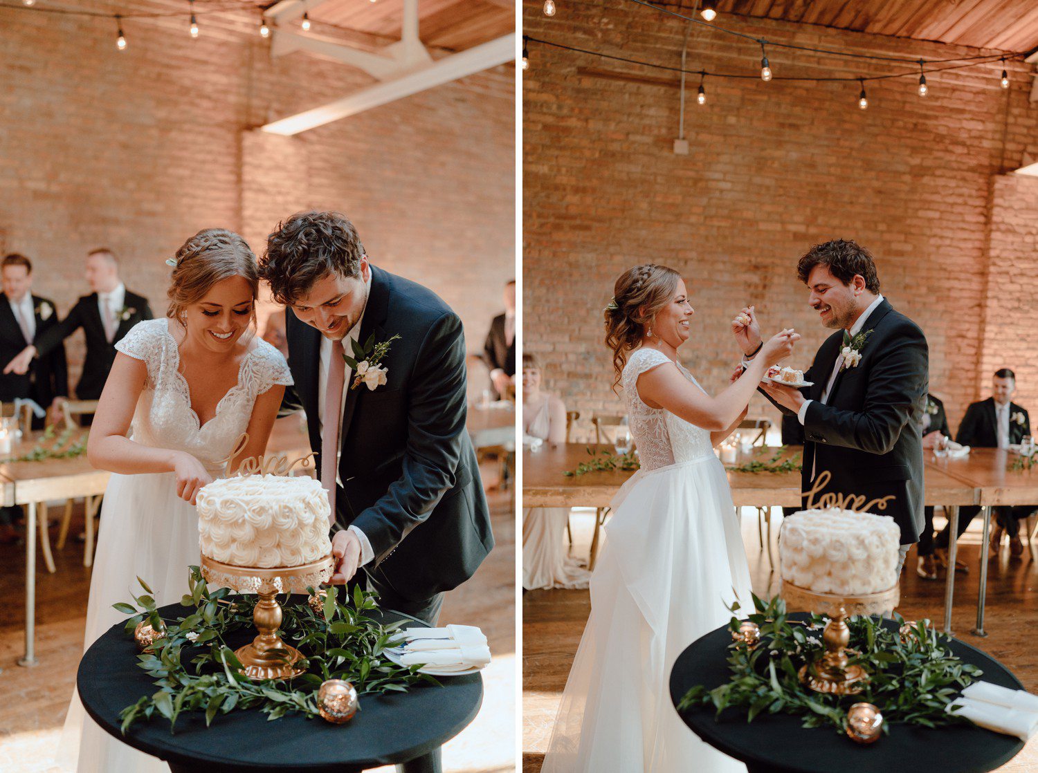 Bride and Groom Cutting Cake Chicago Wedding