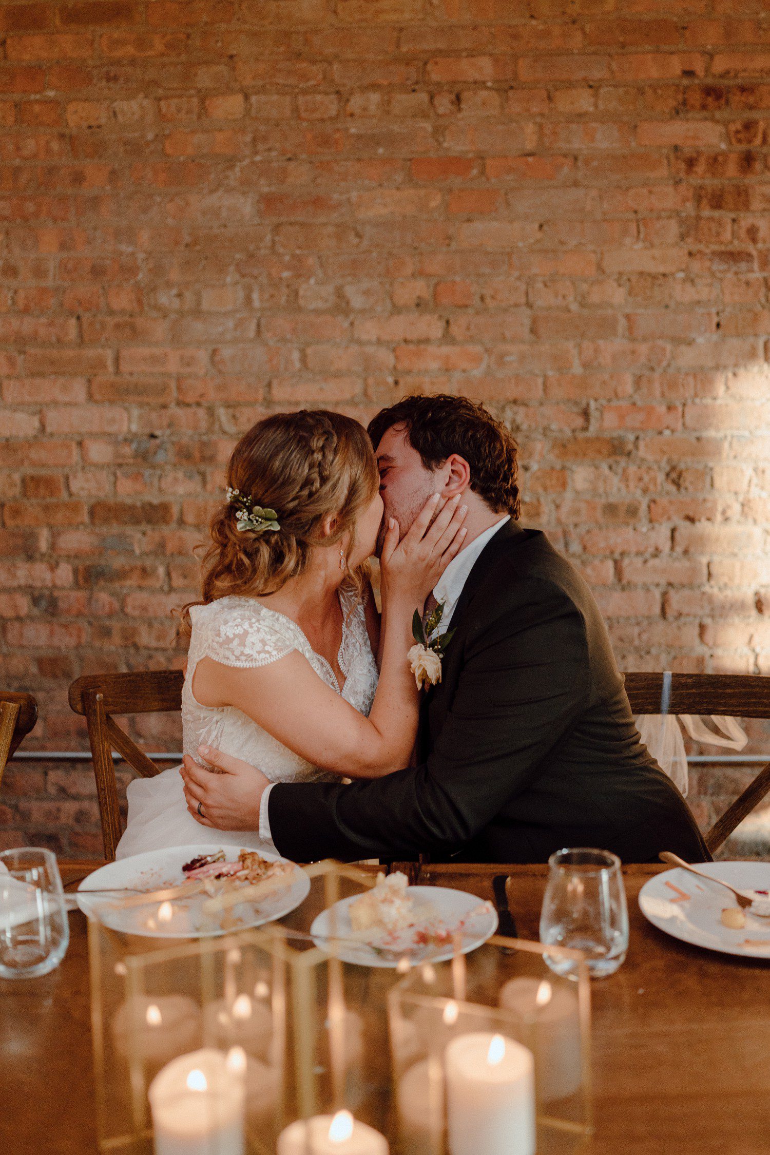 Bride and Groom Kissing at Reception