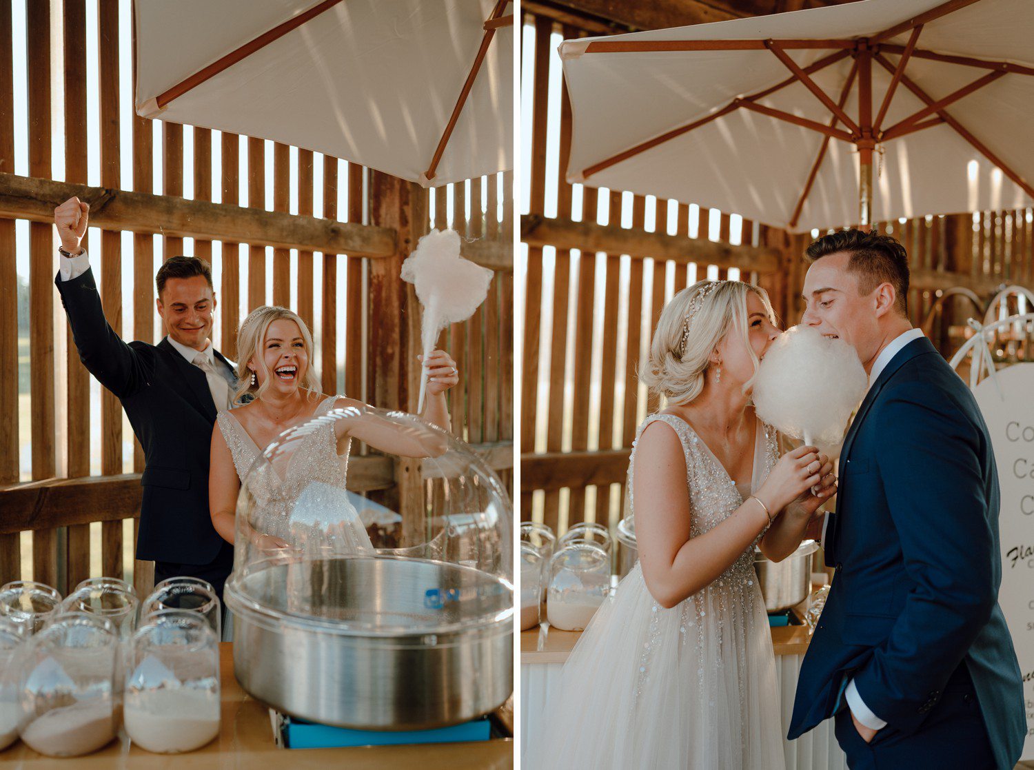 Bride and Groom with Cotton Candy Cart