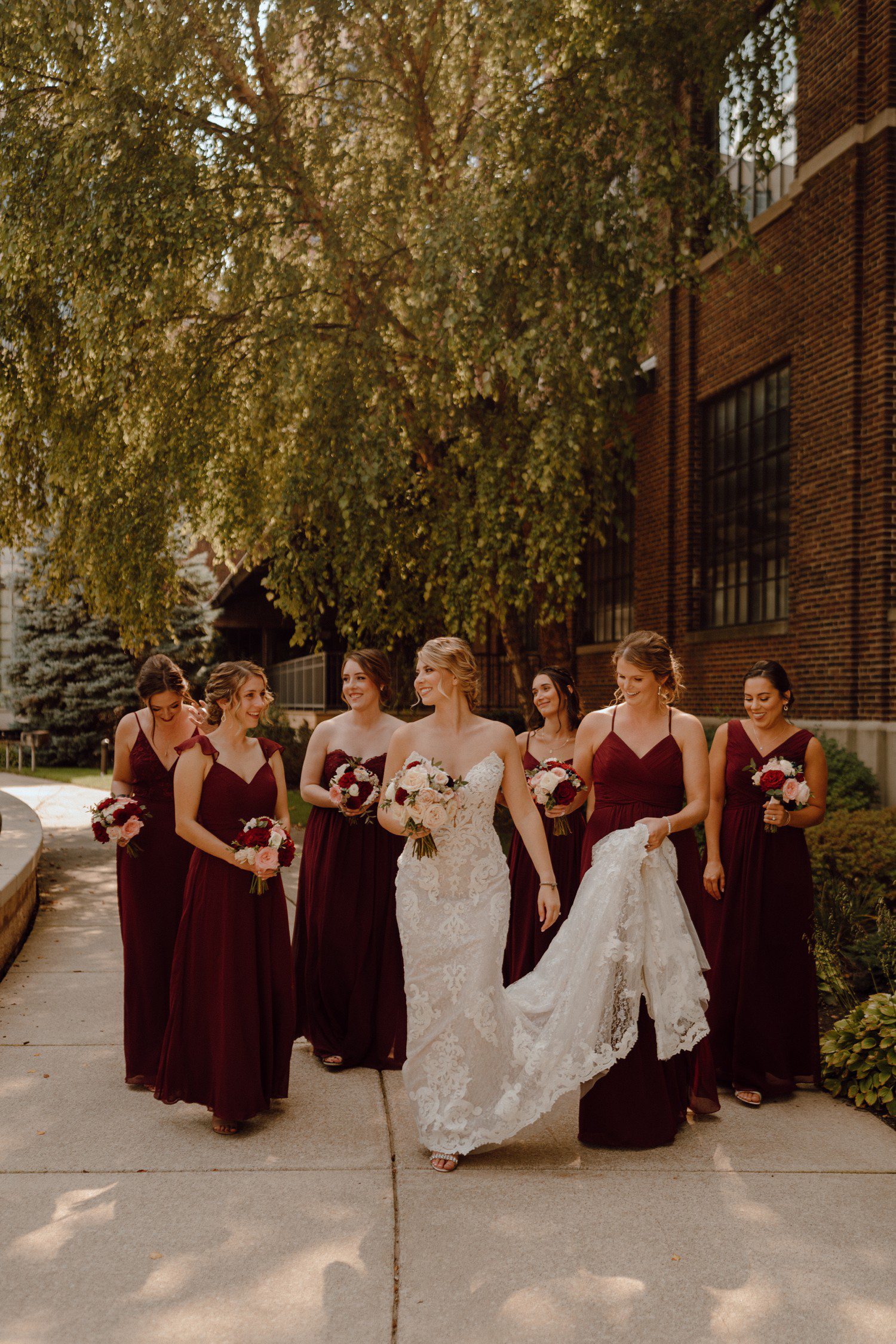 Bridesmaid Photos with maroon bridesmaid dresses
