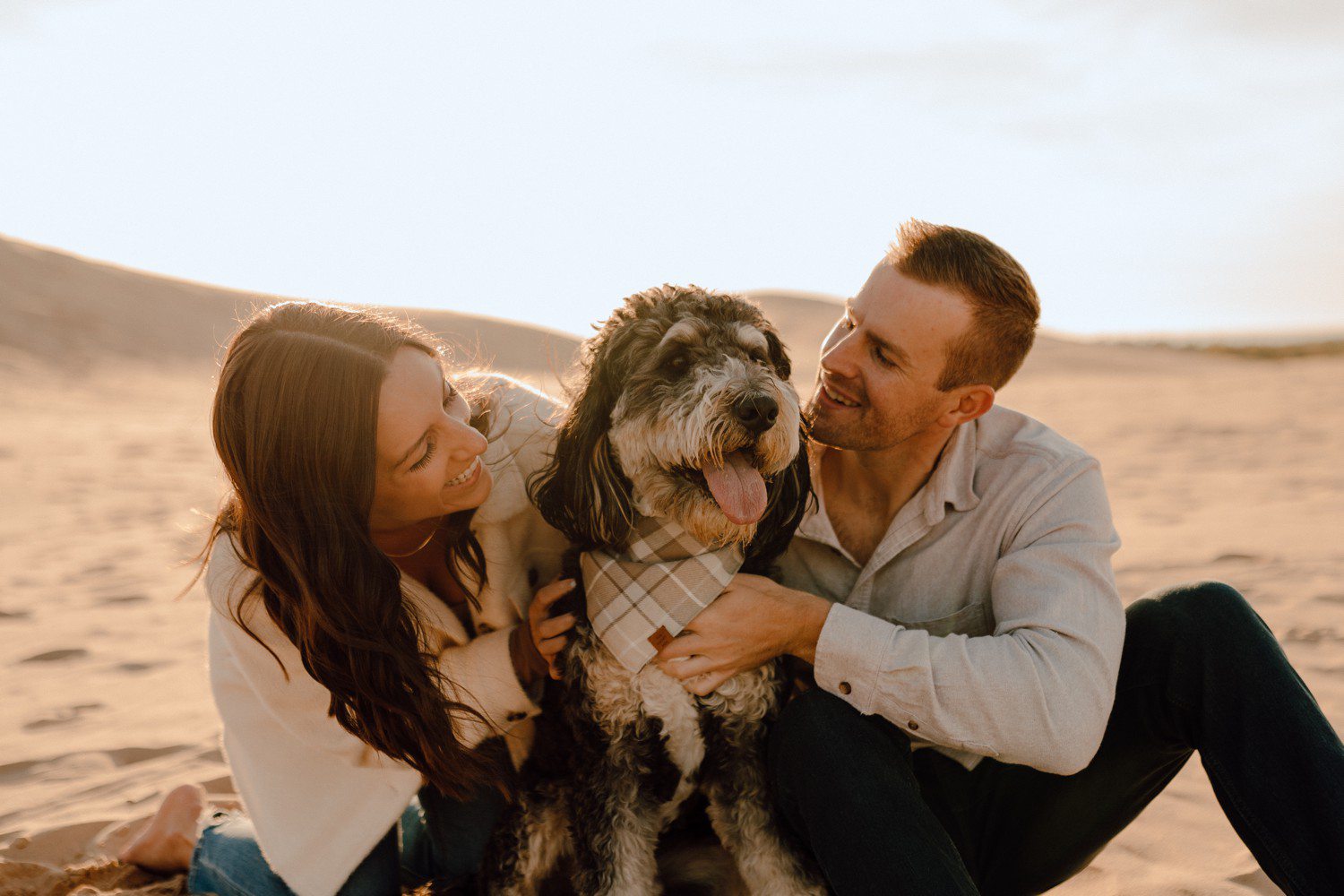 Engagement photos with bernedoodle dog