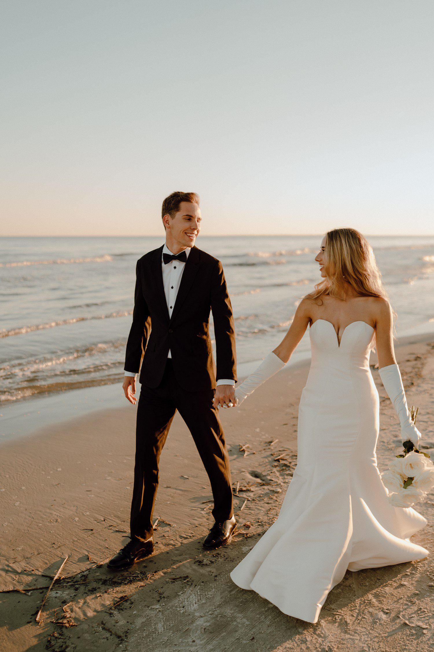 South Carolina Beach Wedding Bride and Groom walking on beach
