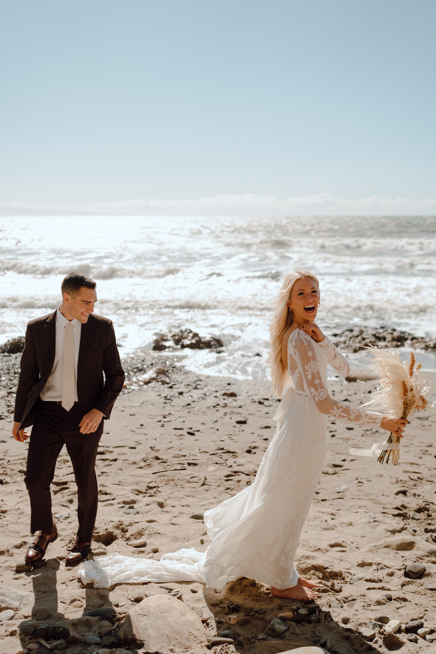 Wedding first look on the beach in Santa Barbara, CA. 