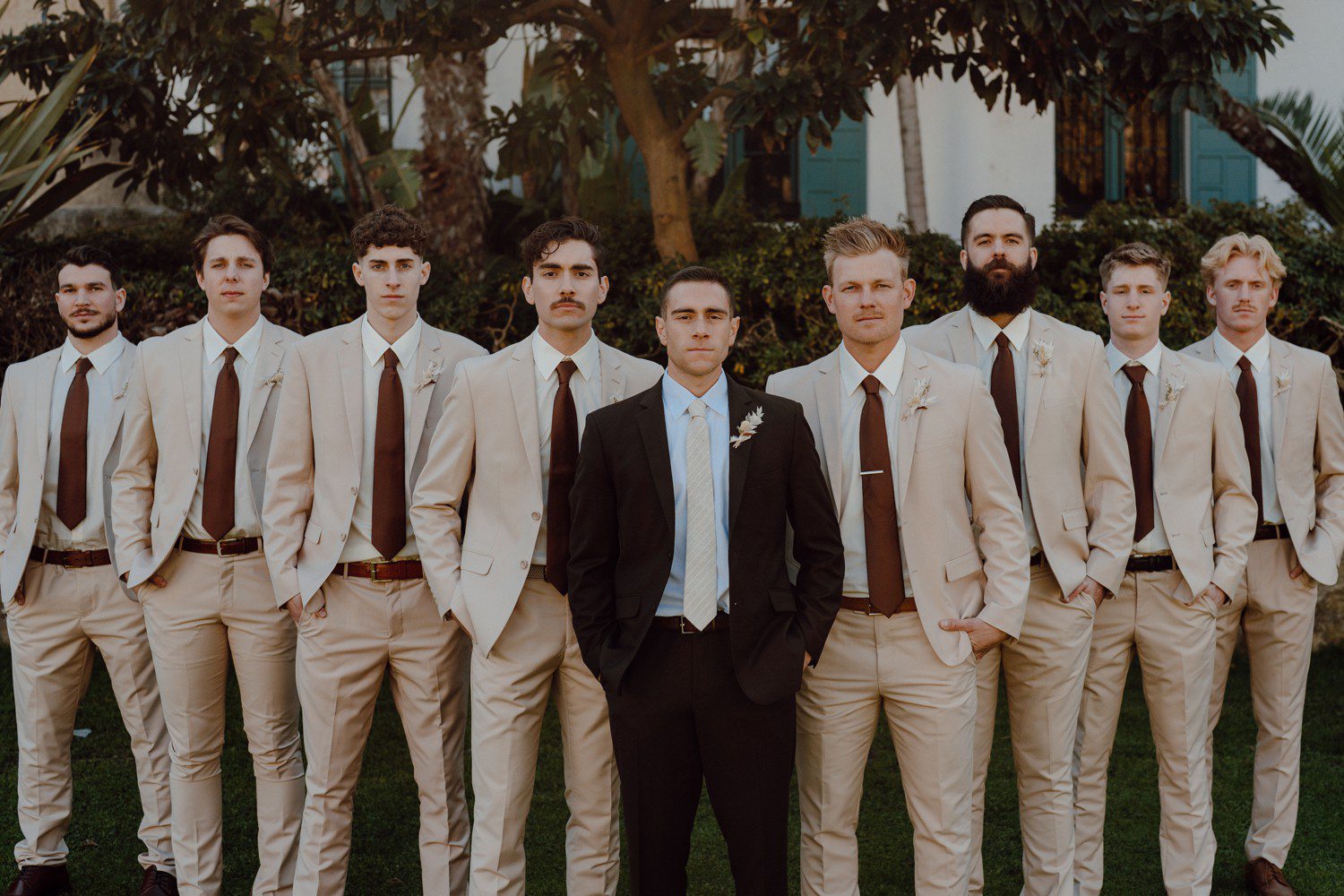Groom and groomsmen photos at Santa Barbara courthouse 
