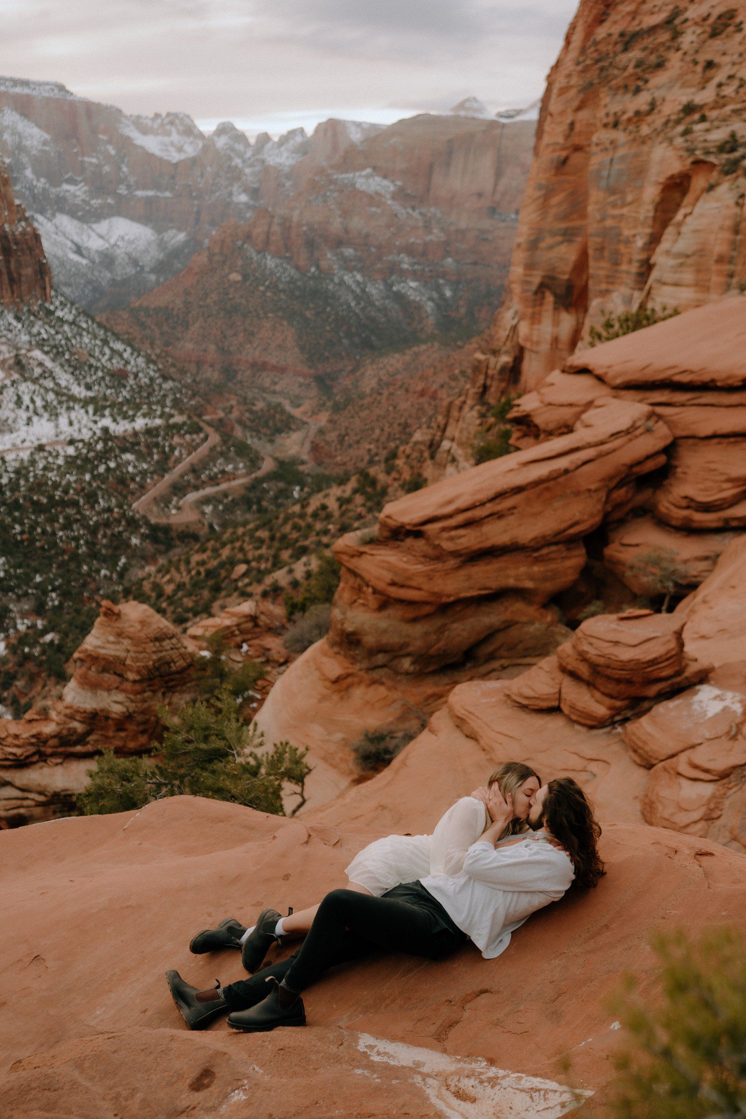 Engagement photos in Zion National Park at Canyon Overlook