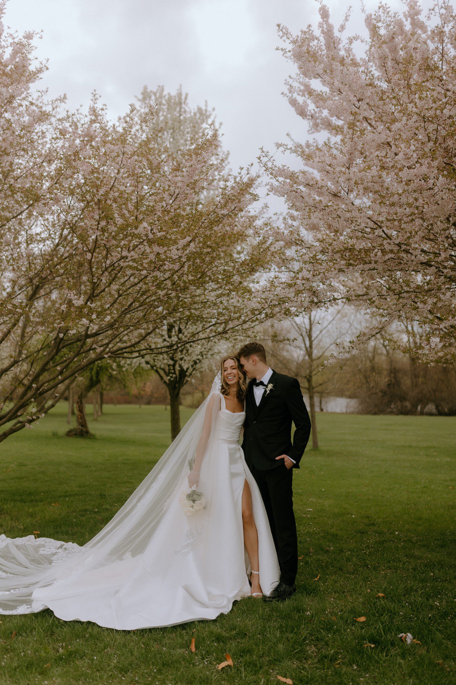 Grand Rapids wedding photos with cherry blossoms. 