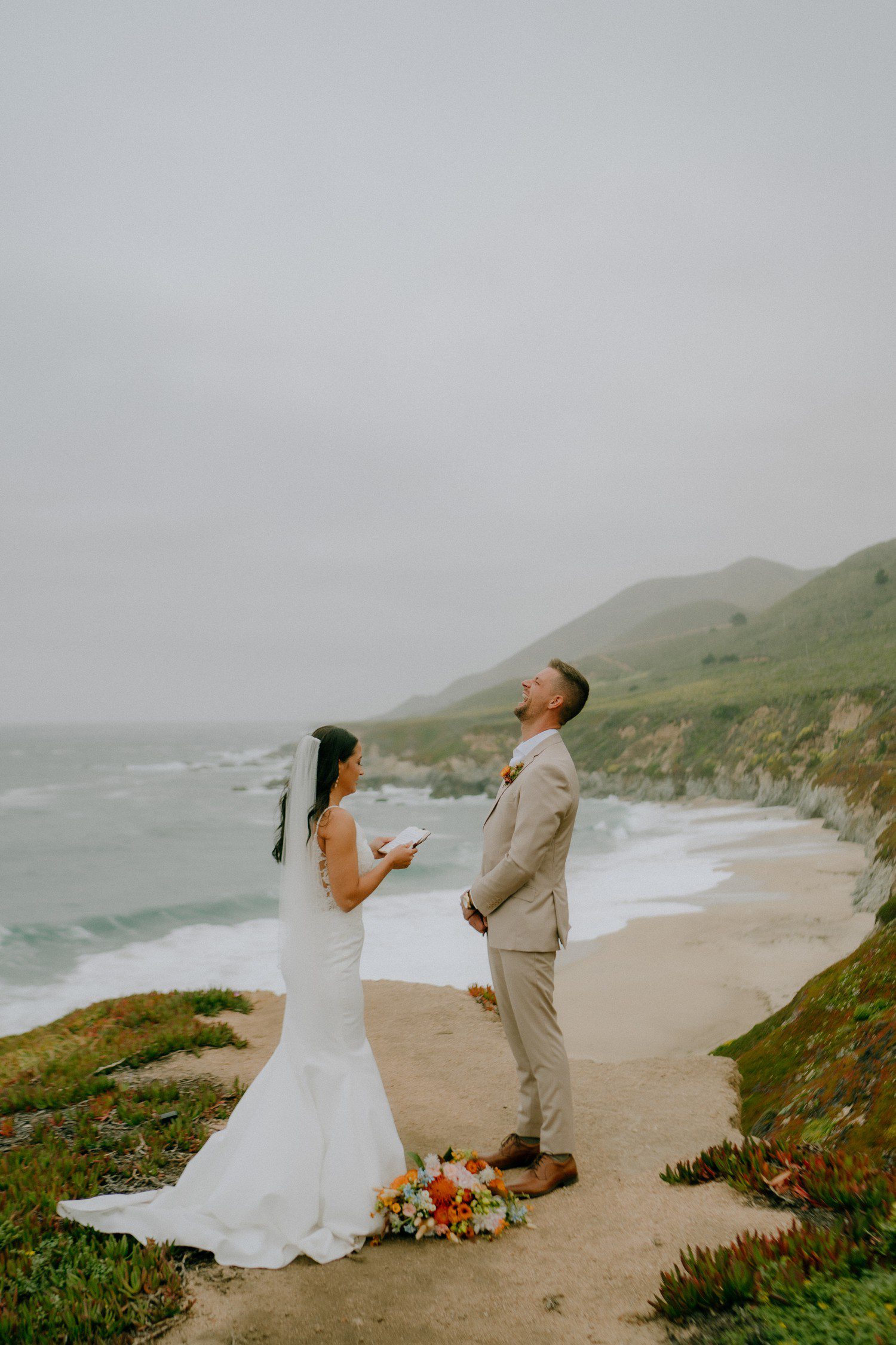 Vows on the beach for Big Sur elopement. 