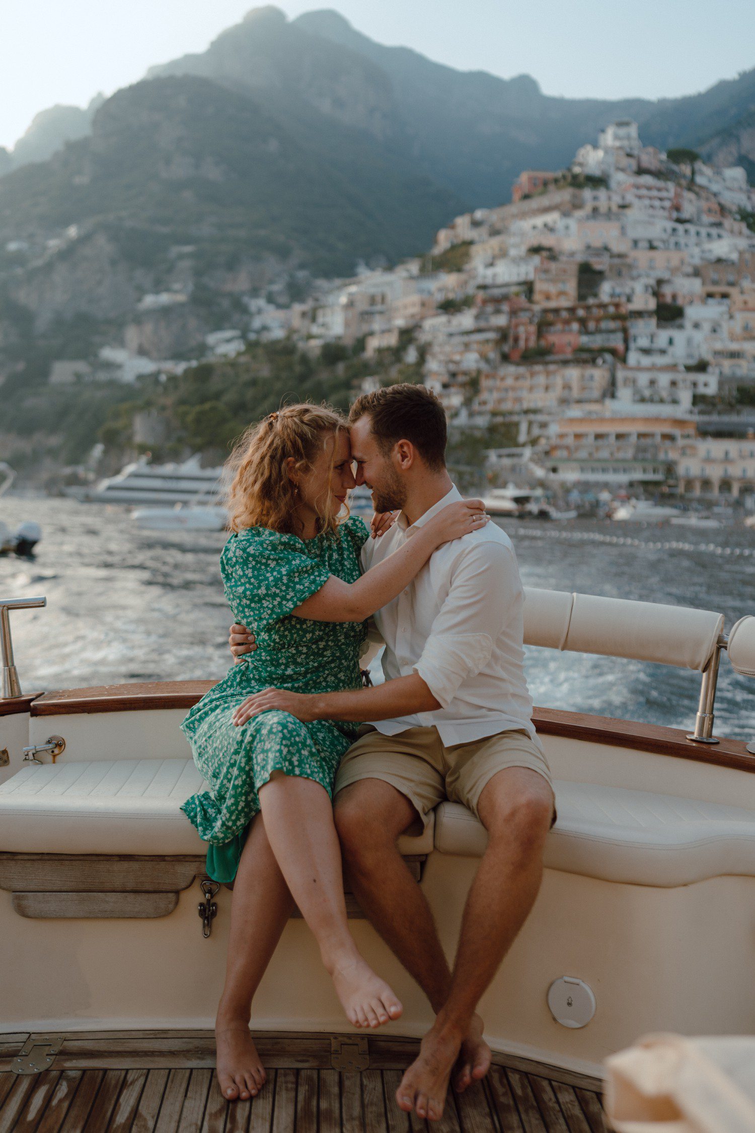 Amalfi Coast Engagements on a boat in Positano Italy. 