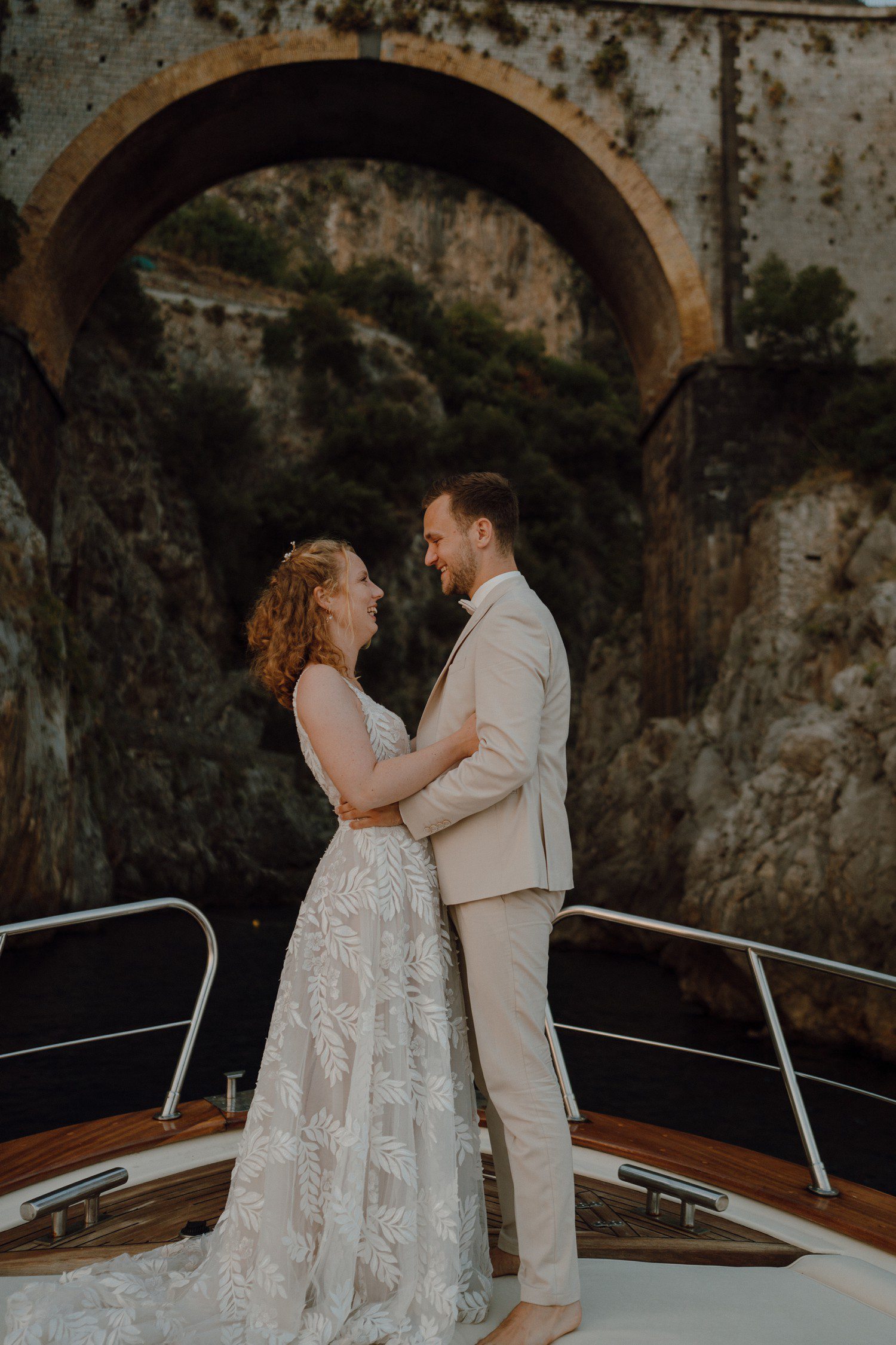 Boat wedding photos in Positano Italy. 