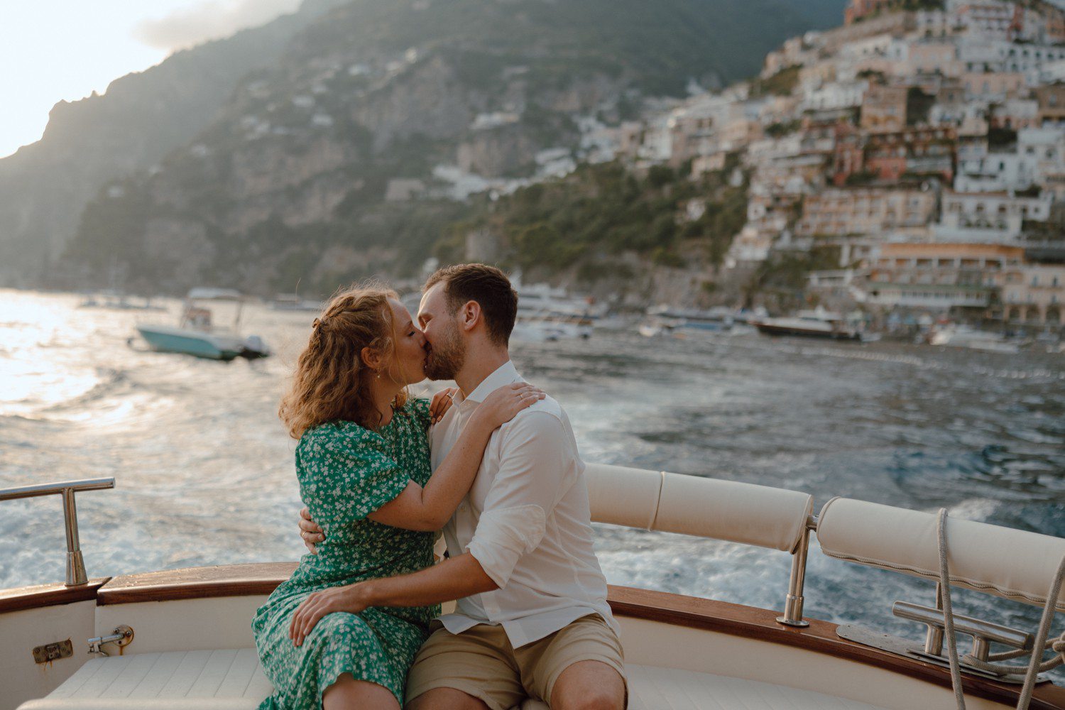 Amalfi Coast Engagement Photos on a Boat
