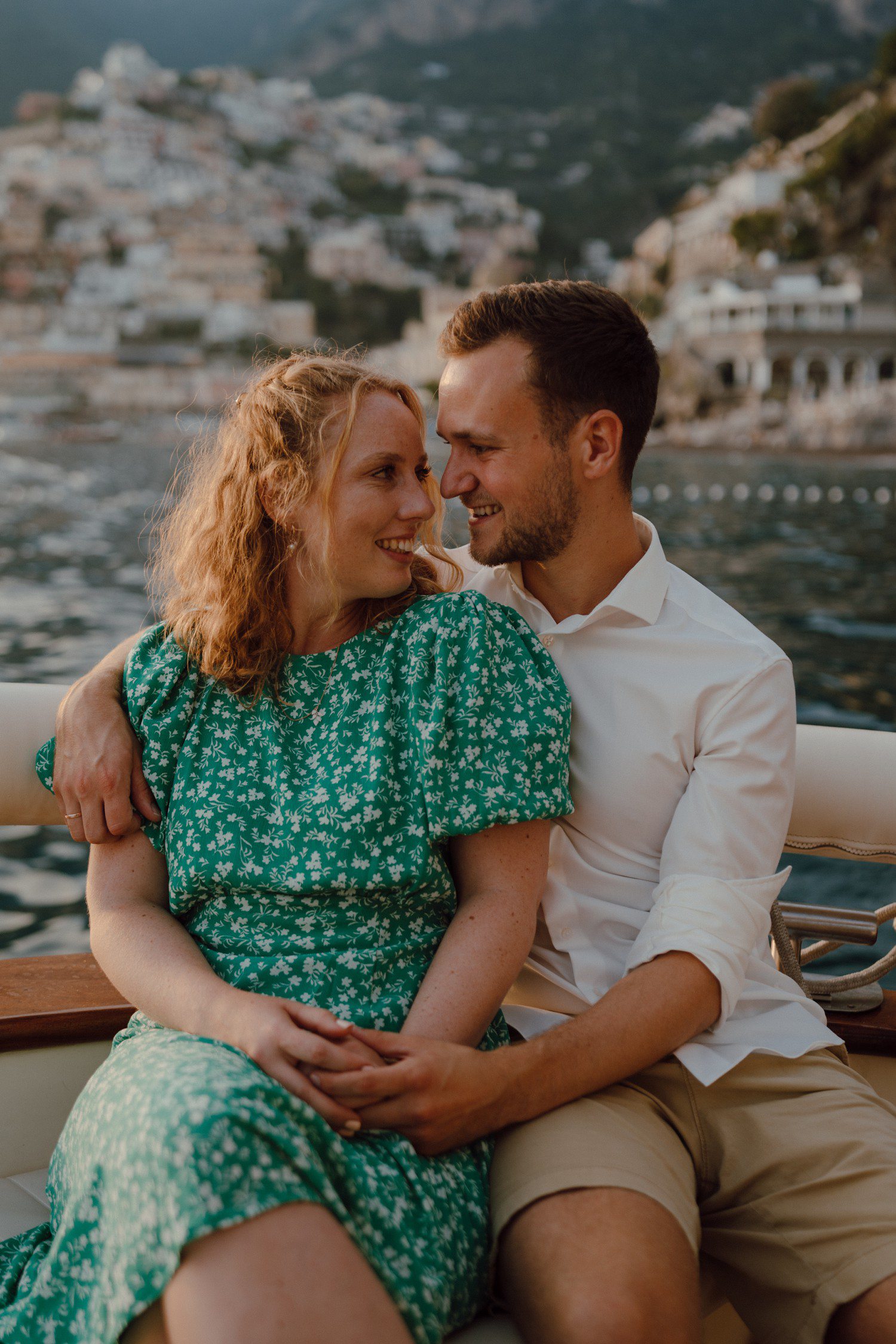 Engagement Photos in Positano Italy on a boat. 