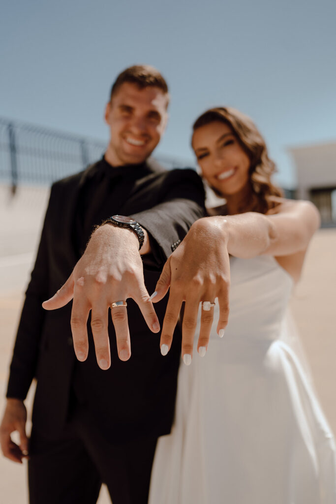 Ethereal Intimate Wedding - bride and groom showing their amazing wedding rings