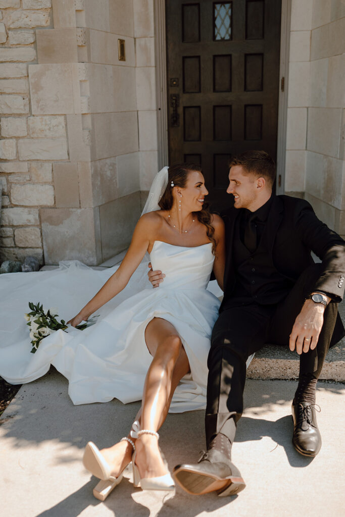 bride and groom looking at each other