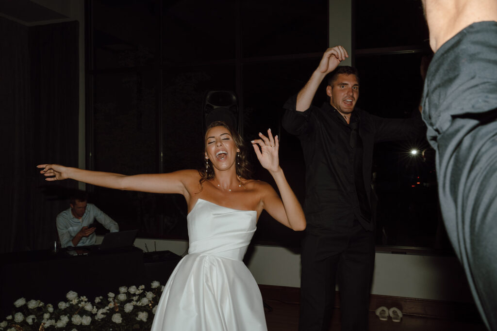 bride and groom dancing