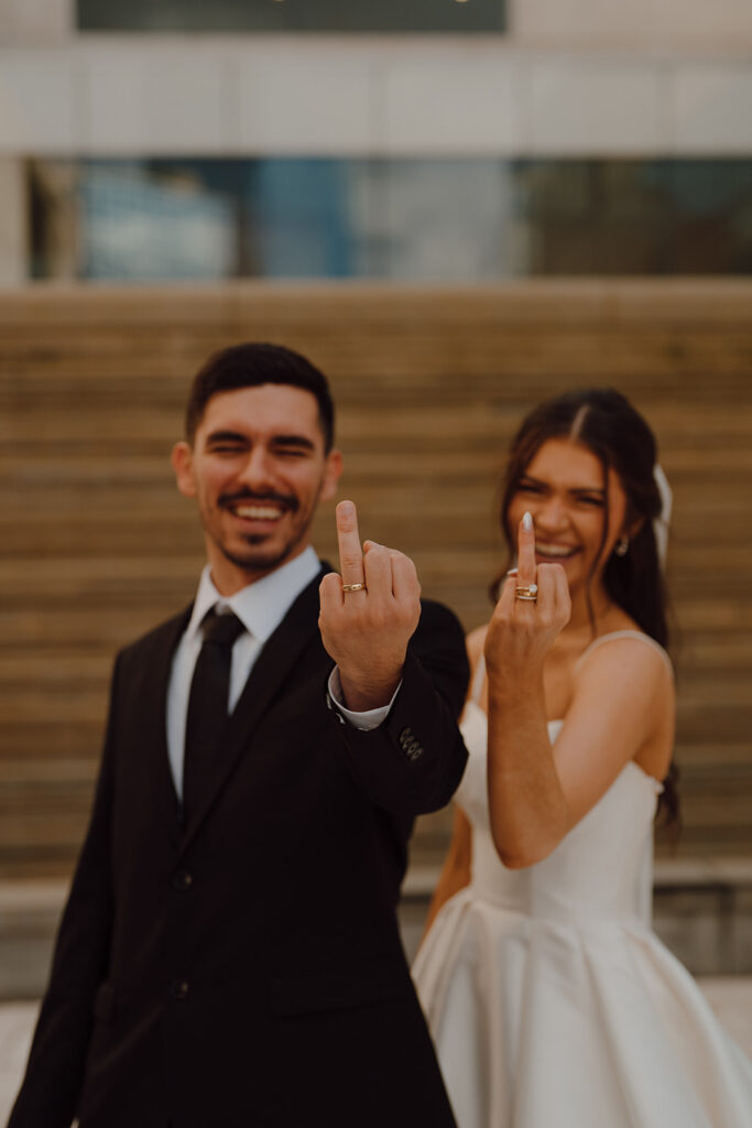 fun portrait of the bride and groom