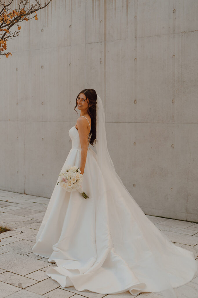 bride at her downtown bridal session