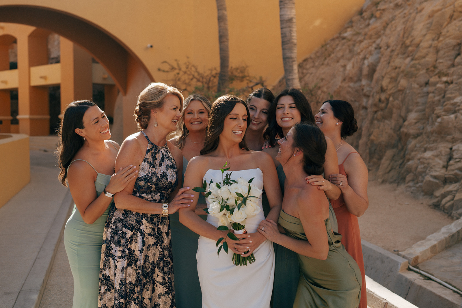 bride and her bridesmaids before the wedding ceremony