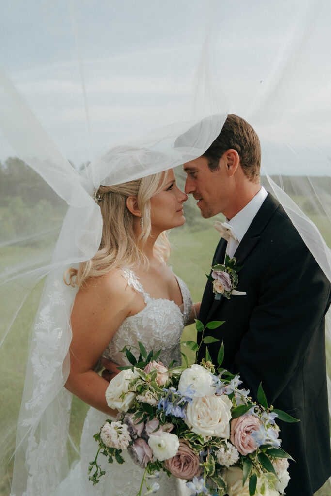 bride and groom looking at each other