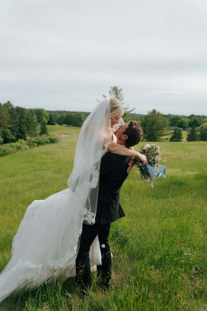 happy couple at their colorful wedding