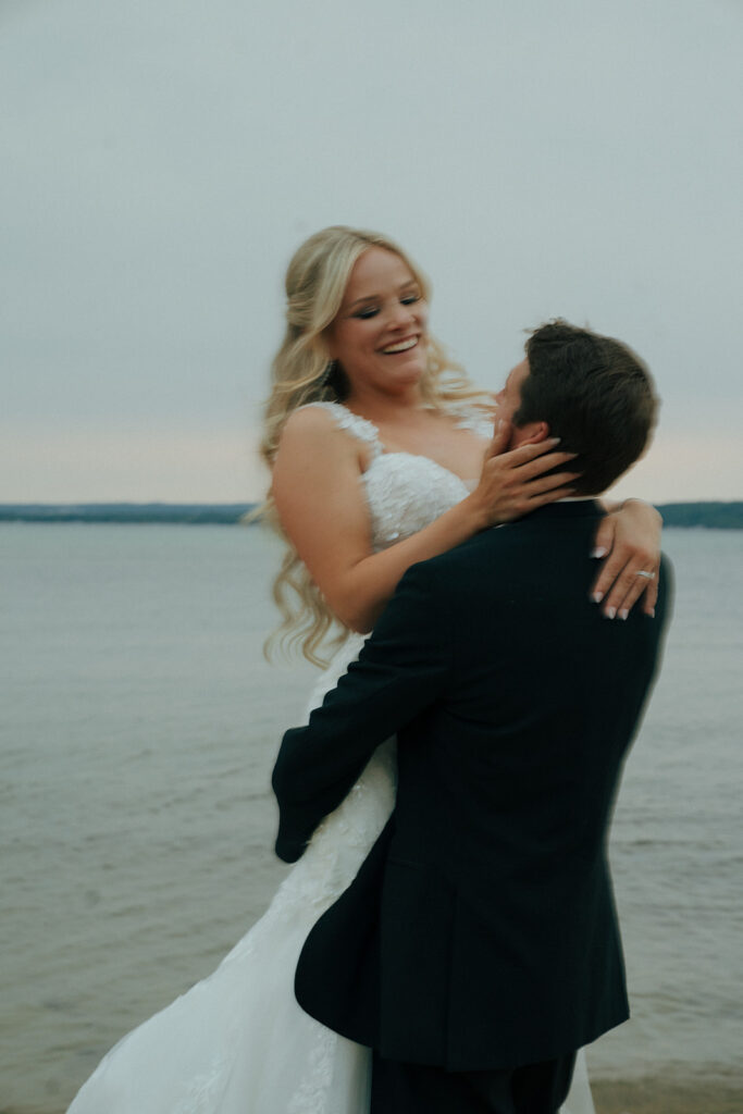 bride and groom happy at their colorful wedding