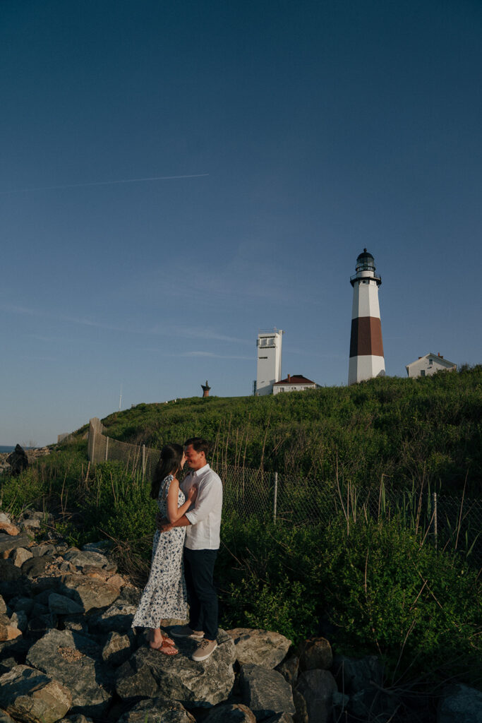 beautiful couple at their golden hour engagement session