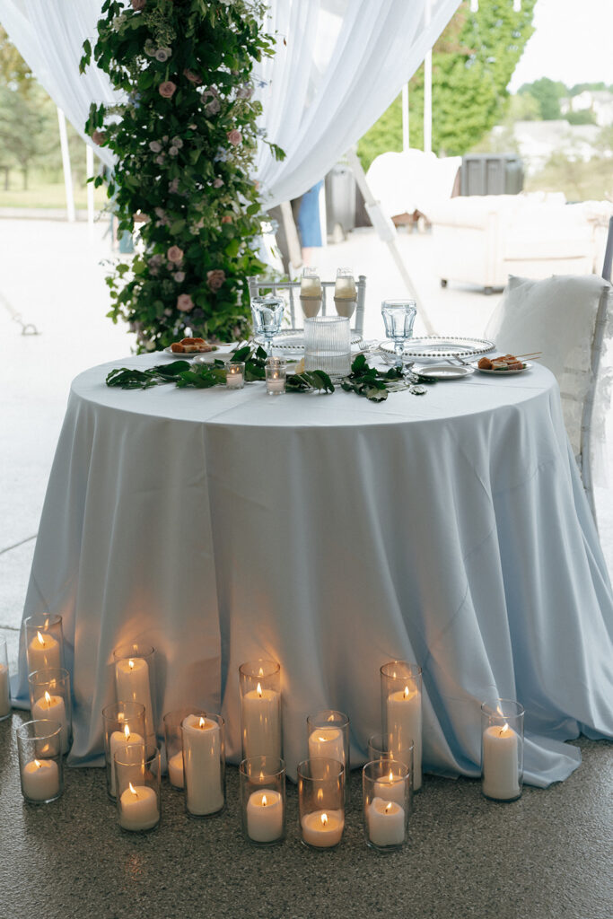 bride and groom table at their wedding reception