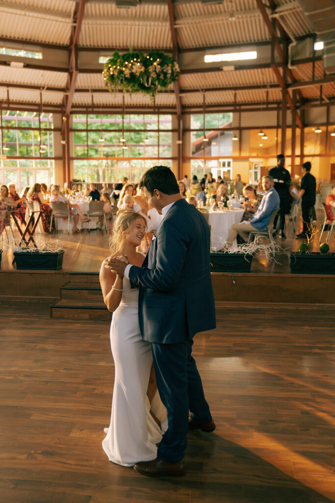 couple dancing at their summer wedding reception