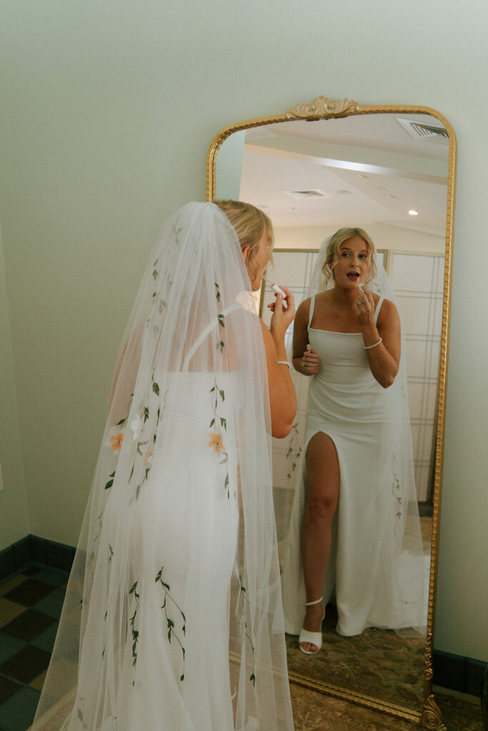 bride getting ready for the first look with the groom