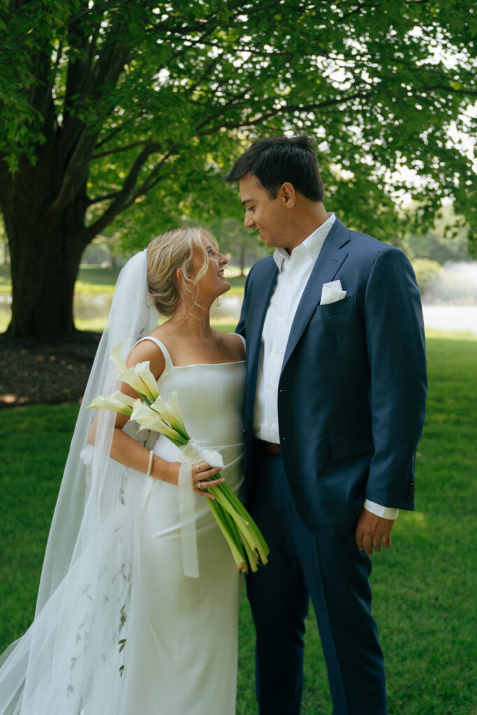 bride and groom before their summer wedding