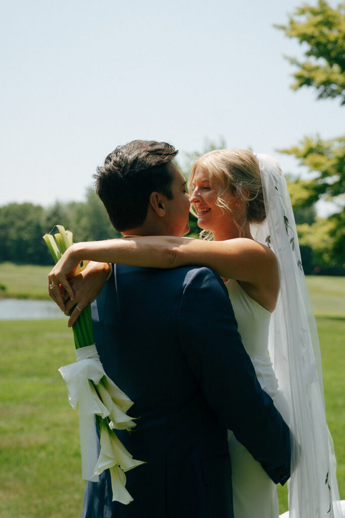 golden hour portrait of the bride and groom