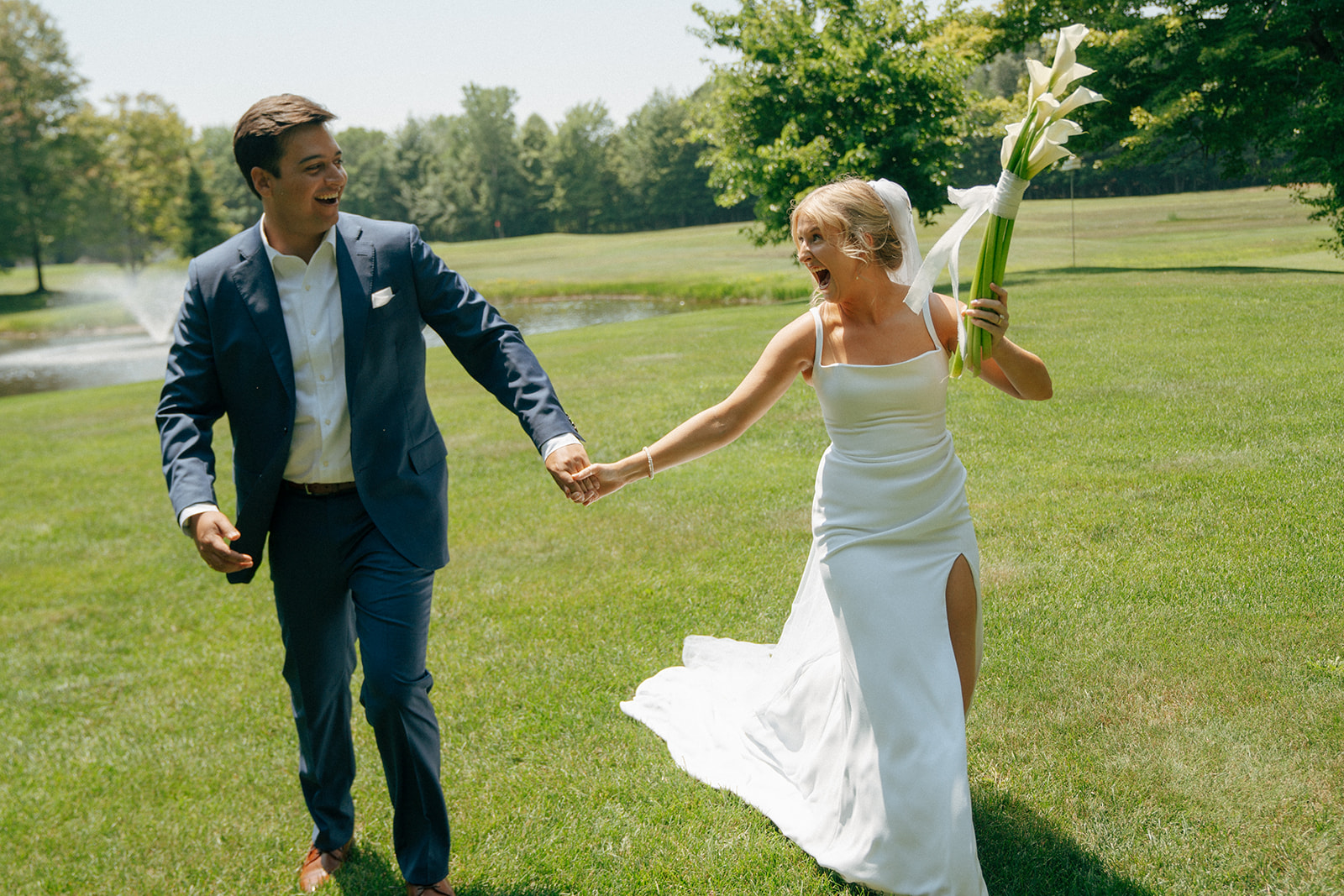 happy couple at their summer wedding