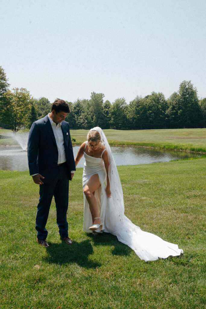 bride and groom before their summer wedding ceremony