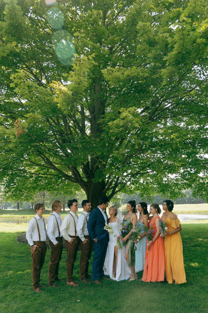 picture of the bride and groom with their bridesmaids and groomsmen