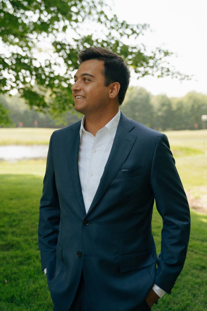 groom before his summer wedding ceremony