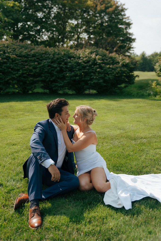 bride and groom looking at each other