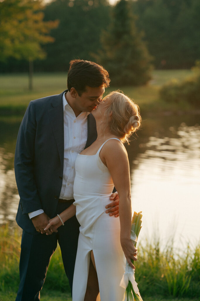 bride and groom kissing