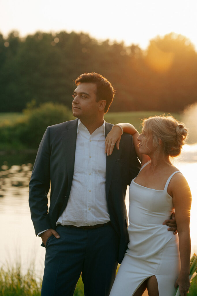 bride and groom happy at their summer wedding