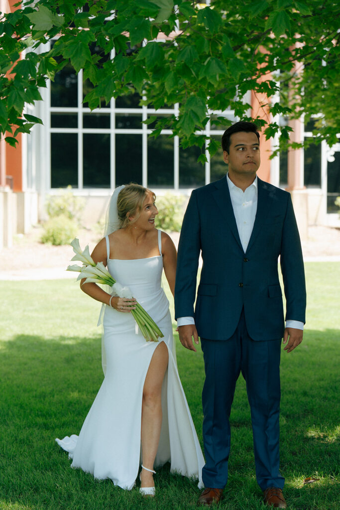 bride and groom at their first look