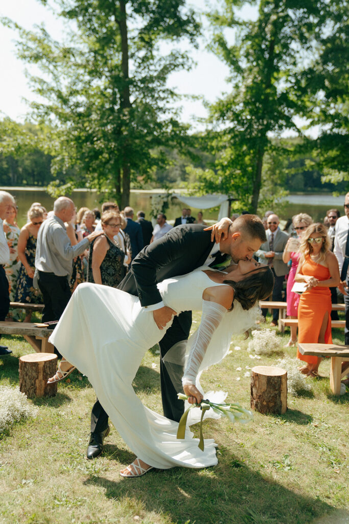 bride and groom kissing