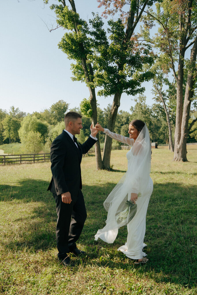 couple dancing during their bridal portraits