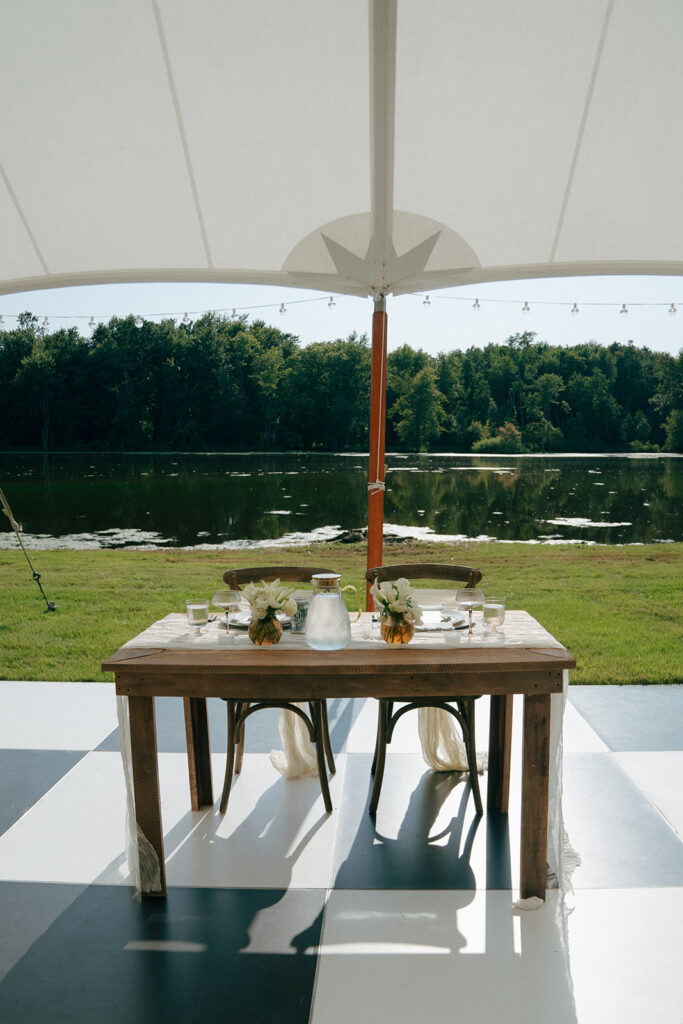 bride and groom reception table