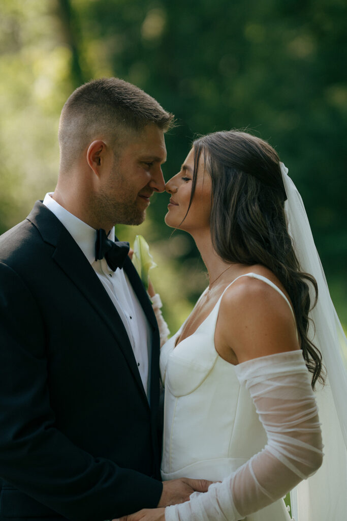 bride and groom looking at each other