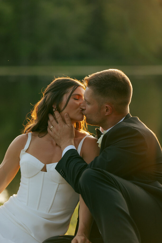 golden hour portrait of the bride and groom