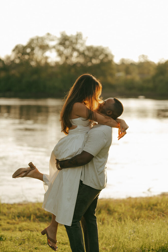 cute couple looking at each other during their photoshoot