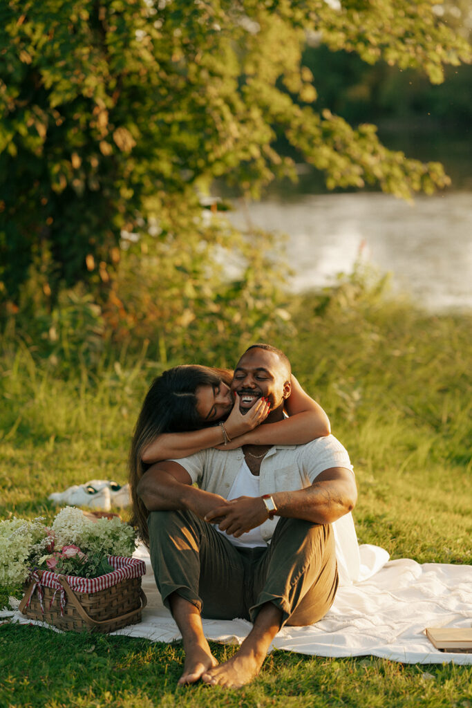 girlfriends kissing her boyfriend on the cheek