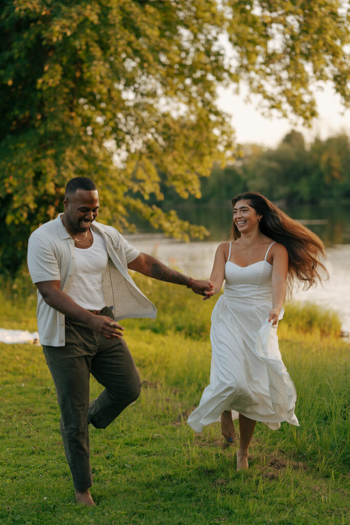 couple running around riverside park, MI