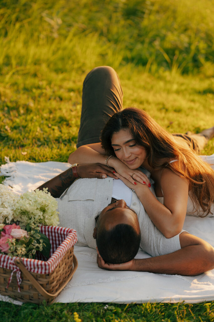 couple looking at each other during their cute photoshoot