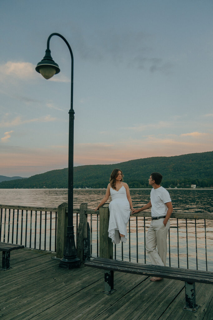 cute couple looking at each other during their moody couples session