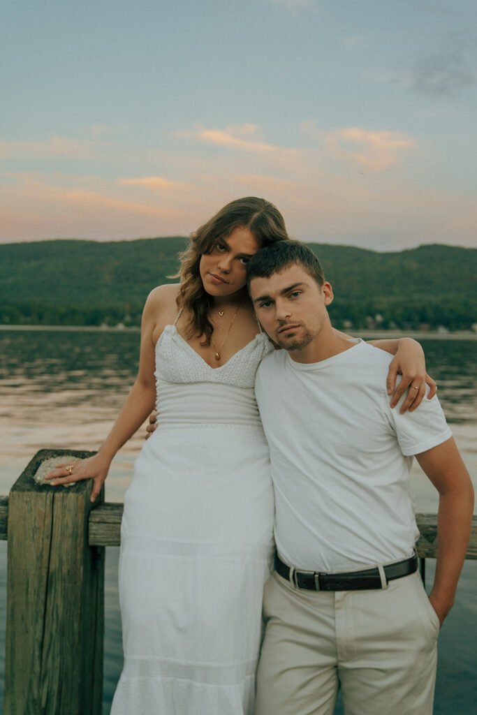 cute couple hugging during their moody couples session